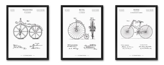Tryptyk obrazy plakaty w ramach na ścianę dla rowerzysty rower rowery bicykl retro dekoracja 96x42 cm iWALL studio