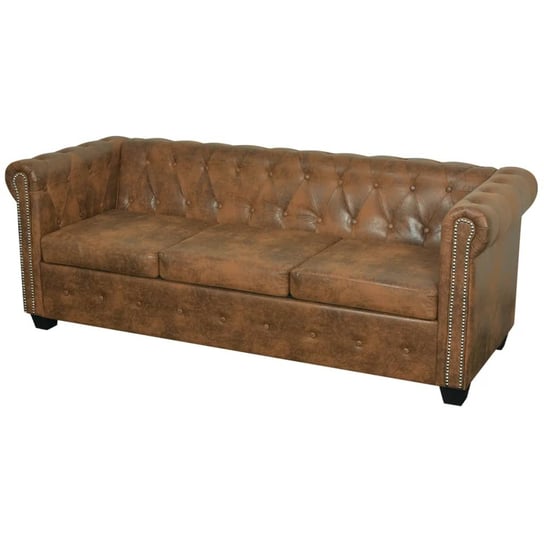 Trzyosobowa sofa Chesterfield ze sztucznej skóry, brązowa vidaXL