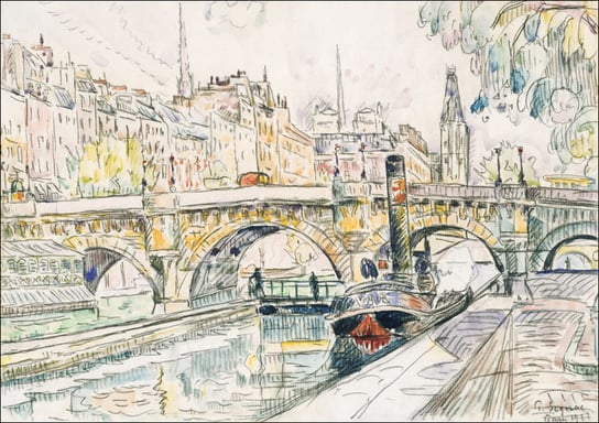 Tugboat at the Pont Neuf, Paris, Paul Signac - plakat 59,4x42 cm Galeria Plakatu