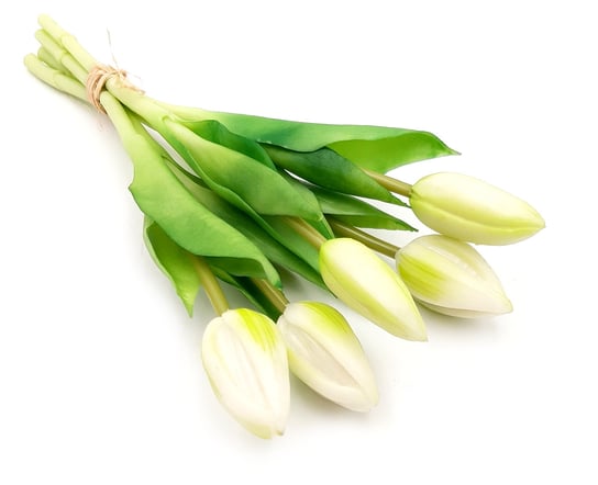 Tulipany silikonowe jak żywe białe bukiet 5 sztuk gumowe nierozkwitnięte 28 cm Inny producent