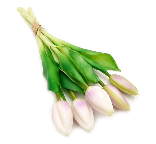 Tulipany silikonowe jak żywe biało fioletowe bukiet 5 sztuk gumowe nierozkwitnięte 28 cm Inny producent