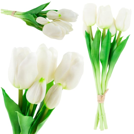 Tulipany Tulipan Bukiet Gumowane 5Szt Białe MARTOM