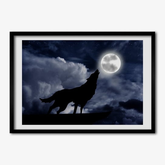 Tulup, Foto obraz z ramką MDF Wyjący wilk pełnia, 70x50 cm Tulup