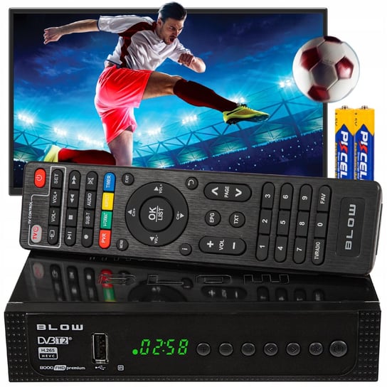 TUNER DEKODER DVB-T2 TV NAZIEMNEJ H.265 HEVC FULL HD USB HDMI BATERIE PILOT Blow