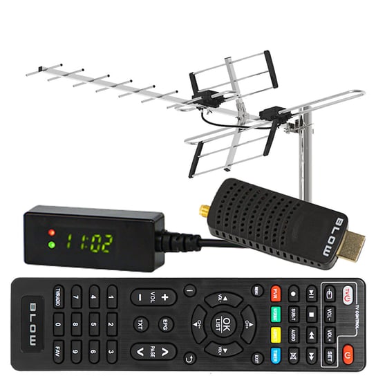 Tuner DVB-T2 BLOW 7000FHD MINI H.265 HEVC + antena kierunkowa VHF/UHF MUX8 ATD31S Blow