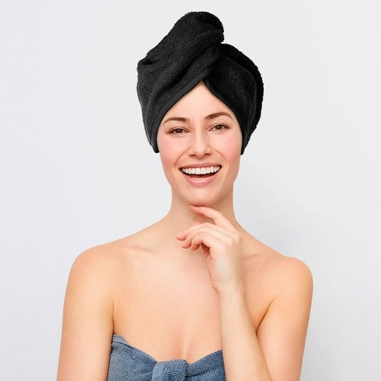Turban kąpielowy 65x23 czarny frotte new ręcznik do włosów na głowę Spod Igły i Nitki