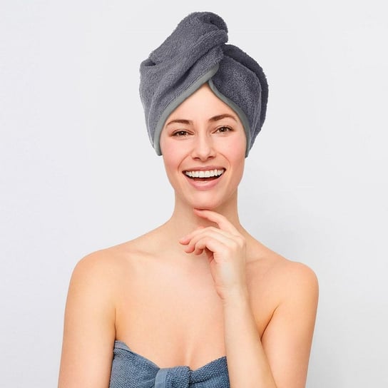 Turban kąpielowy 65x23 grafitowy frotte new ręcznik do włosów na głowę Spod Igły i Nitki