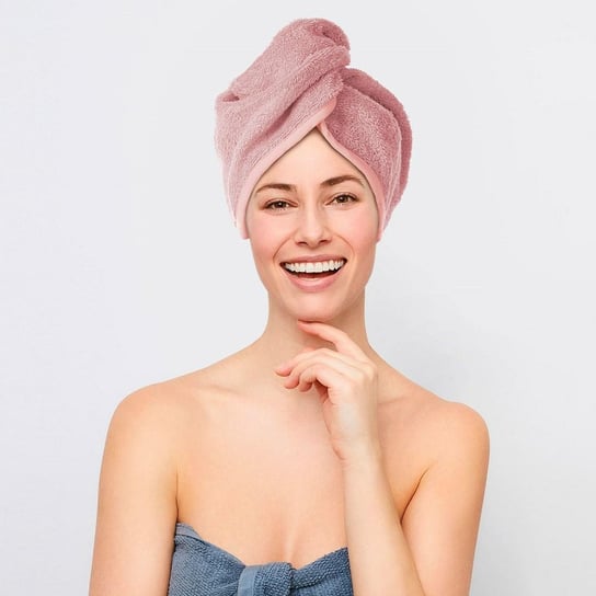 Turban kąpielowy 65x23 pudrowy frotte new ręcznik do włosów na głowę Spod Igły i Nitki