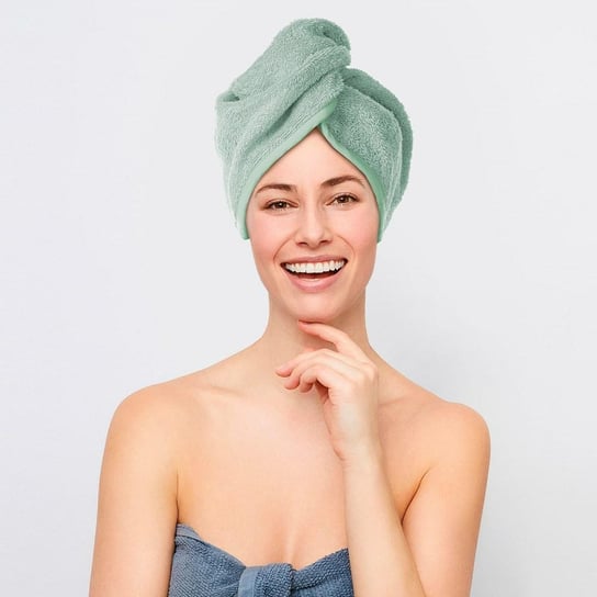 Turban kąpielowy 65x23 szałwiowy frotte new ręcznik do włosów na głowę Spod Igły i Nitki