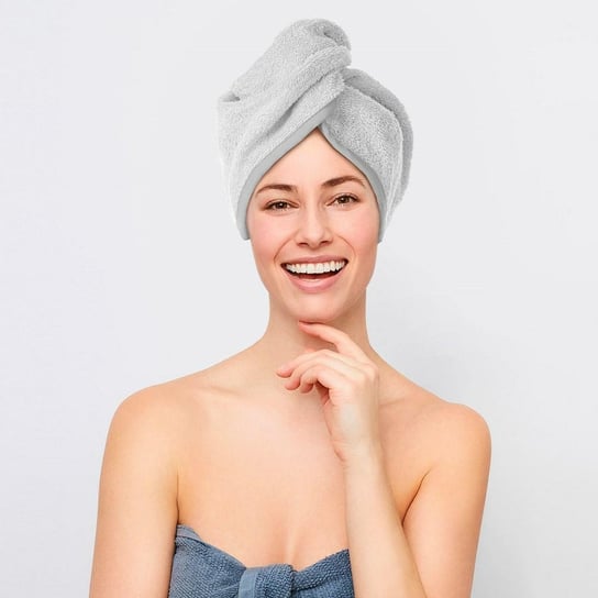 Turban kąpielowy 65x23 szary frotte new ręcznik do włosów na głowę Spod Igły i Nitki