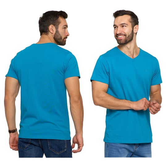 Turkusowa Koszulka Męska T-shirt Serek Slim Fit r. XL Moraj