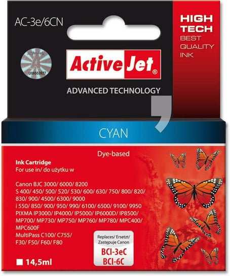 Tusz ACTIVEJET AC-3e/6C cyan do drukarki Canon Activejet