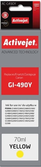 Tusz ACTIVEJET AC-G490Y (Canon GI-490Y), żółty, 70 ml Activejet