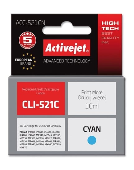 Tusz ACTIVEJET ACC-521C cyan do drukarki Canon Activejet