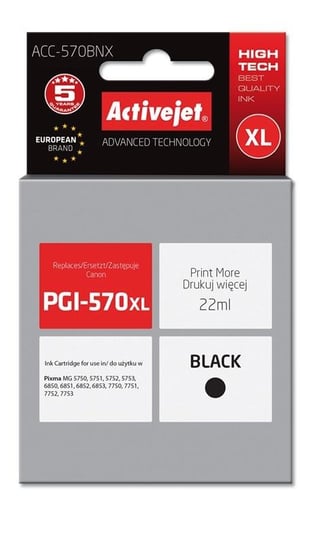 Tusz ACTIVEJET ACC-570BNX Supreme, czarny, 22 ml, PGI-570Bk XL Activejet