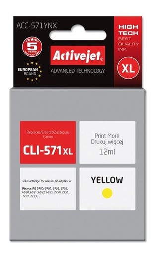 Tusz ACTIVEJET ACC-571YNX Supreme, żółty, 12 ml, CLI-571Y XL Activejet