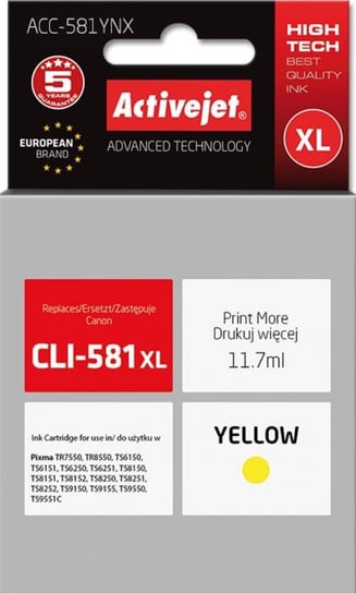 Tusz ACTIVEJET ACC-581YNX (CLI-581Y XL), żółty, 11.7 ml Activejet