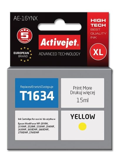 Tusz ACTIVEJET AE-16YNX (Epson 16XL T1634), żółty, 15 ml Activejet