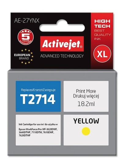 Tusz ACTIVEJET AE-27YNX Supreme, żółty, 18.2 ml, 27XL T2714 Activejet