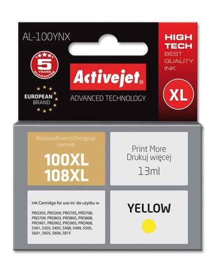 Tusz ACTIVEJET AL-100Y yellow do drukarki Lexmark Activejet