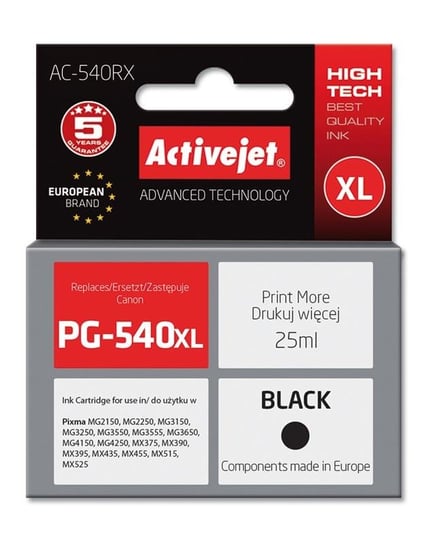 Tusz ACTIVEJET Premium AC-540RX, czarny, 25 ml, PG-540XL Activejet