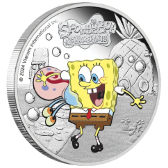 Tuvalu: SpongeBob SquarePants - SpongeBob i Gary kolorowany 1 uncja Srebra 2024 Proof Inna marka