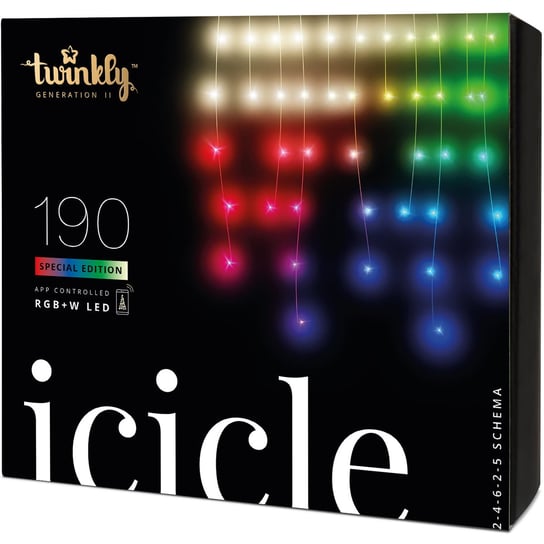 Twinkly Icicle 190 LED RGB+W 5x0,7 m inteligentne oświetlenie dekoracyjne, sople, sterowane aplikacją, współpraca z Razer Chroma Twinkly