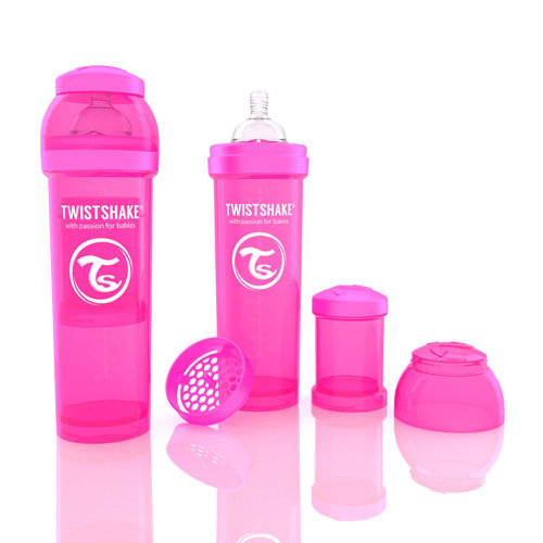 Twistshake, Butelka antykolkowa, 330 ml, Różowa Twistshake