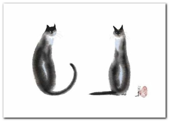 Two Cats Sitting plakat obraz 70x50cm Wizard+Genius