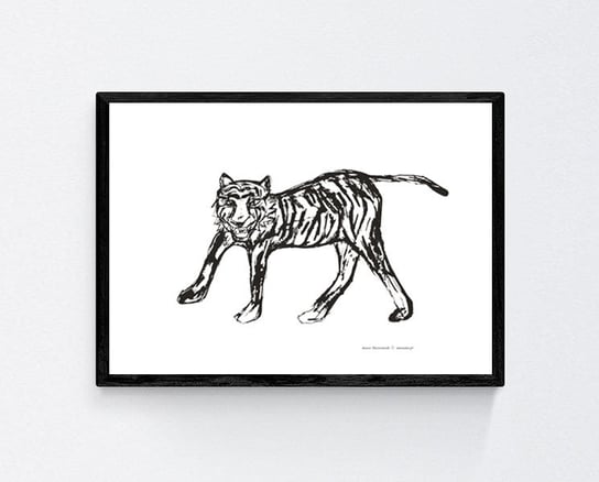 Tygrys plakat biało czarny A4 Annasko