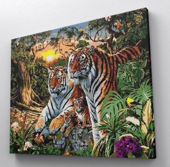 Tygrysia rodzina w dżungli - Obraz po numerach 50x40 cm ArtOnly