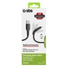 Type C 2.0 cable, charging anda data, UNBREAKABLE line, lenght 1m, black color SBS