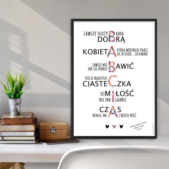 Typograficzny Plakat - Babcia + Ramka A4, Dzień Babci Memorabli