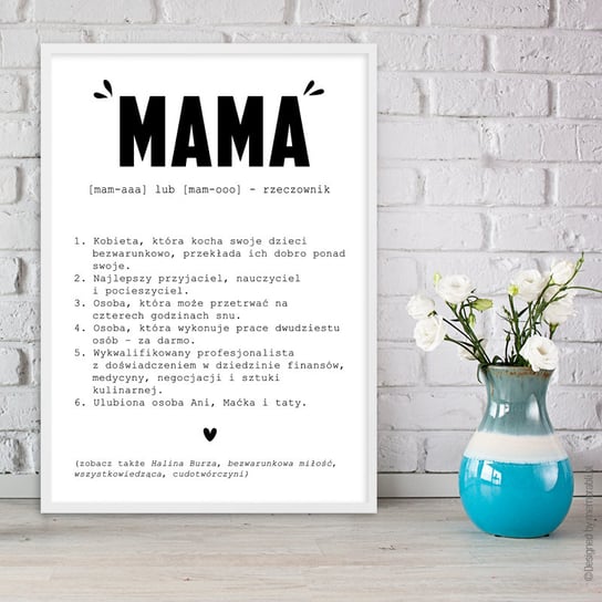 Typograficzny Plakat - MAMA + ramka a4, definicja Memorabli