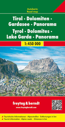 Tyrol-Dolomity-Jezioro Garda. Mapa panoramiczna 1:450 000 Freytag & Berndt