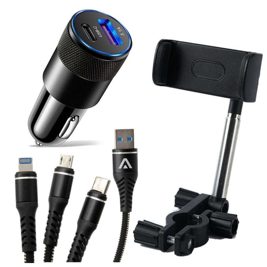 Uchwyt samochodowy na lusterko wsteczne Alogy do telefonu Czarny + Kabel 3w1 + Ładowarka USB-C + USB 3.1A Alogy
