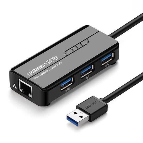 Ugreen rozdzielacz HUB 3x USB 3.0 zewnętrzna karta sieciowa RJ45 Giga Ethernet czarny (20265) uGreen