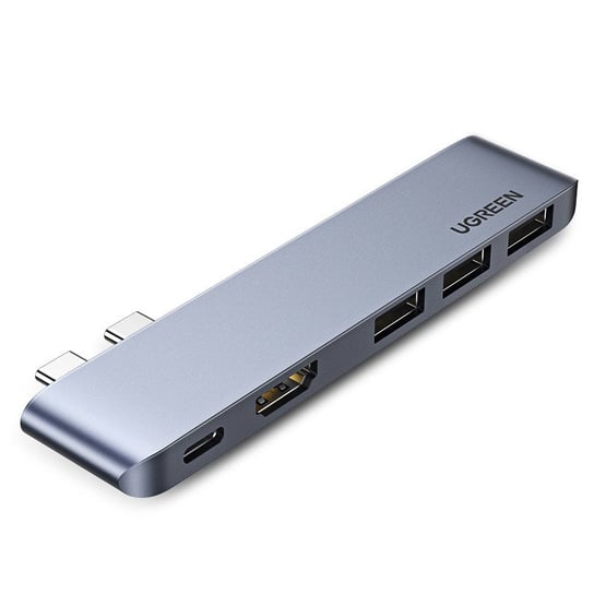 Ugreen wielofunkcyjny HUB 2x USB Typ C na USB Typ C PD (Thunderbolt 3, 100W, 4K@60 Hz, 10 Gbps) / HDMI 4K@30 Hz / 3x USB 3.0 do MacBook Pro / Air szary (60559) uGreen