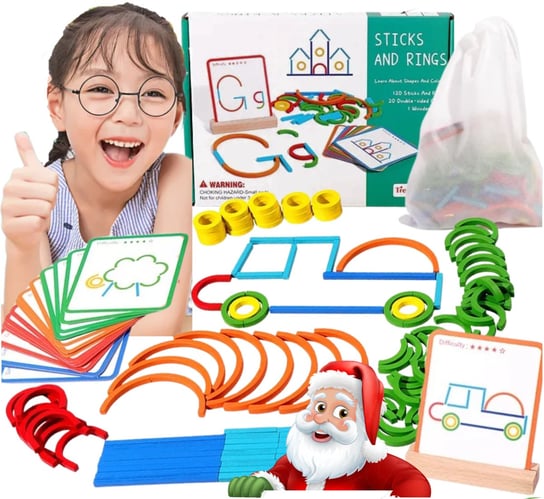 Układanka Klocki Drewniane Kolorowe Patyczki Montessori Zestaw Kreatywny Inna marka