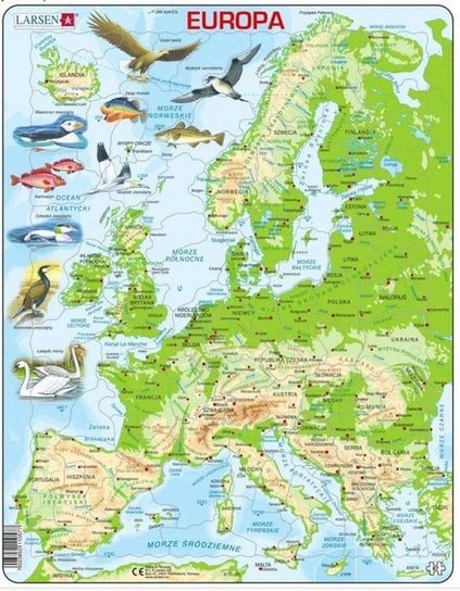 Układanka Mapa topograficzna Europy 87 elementów Larsen