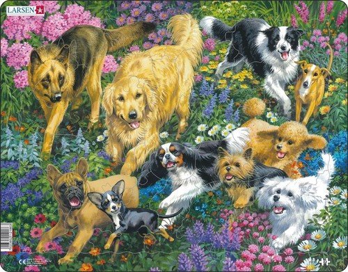 Układanka Psy na polu z kwiatami 32 elementy Larsen