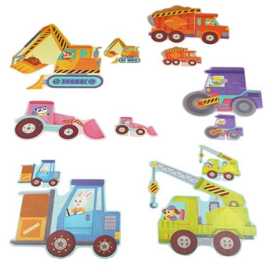 Układanka puzzle dla dzieci 6w1 Maszyny budowlane Koparka wywrotka KinderSafe