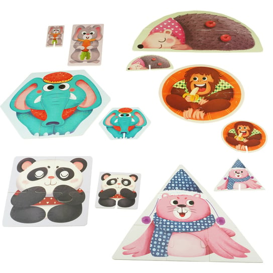 Układanka puzzle dla dzieci 6w1 Panda Małpka Sł oń Foka jeż KinderSafe