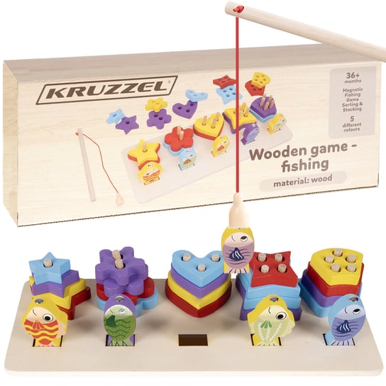 Układanka Sorter Drewniana Montessori Klocki Edukacyjna Gra Łowienie Rybek Kruzzel Kruzzel
