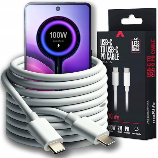 Ultra szybki kabel maxlife typ usb-c do usb-c 100w pd 2m do ladowania mocny Maxlife