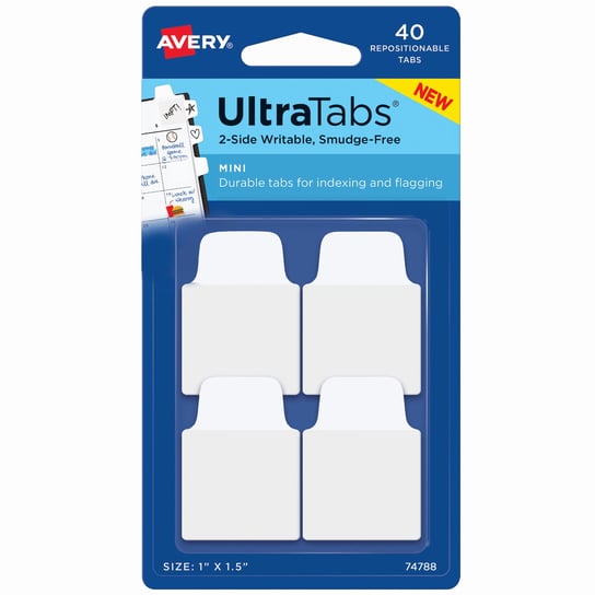 Ultra Tabs samoprzylepne zakładki indeksujące, białe, 25,4x38, 40 szt., Avery Zweckform AVERY Zweckform