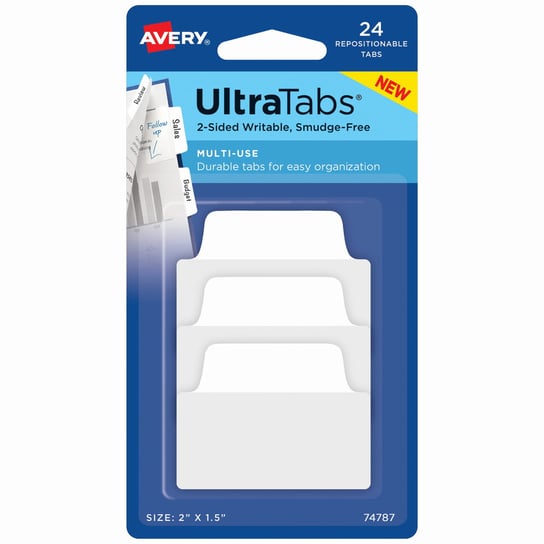 Ultra Tabs samoprzylepne zakładki indeksujące, białe, 50,8x38, 24 szt., Avery Zweckform AVERY Zweckform