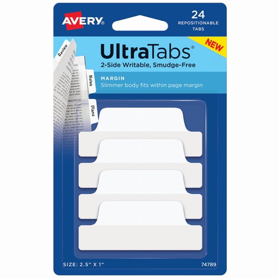 Ultra Tabs samoprzylepne zakładki indeksujące, białe, 63,5x25, 24 szt., Avery Zweckform AVERY Zweckform