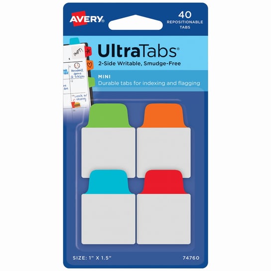 Ultra Tabs samoprzylepne zakładki indeksujące, kolorowe, klasyczne, 25,4x38, 40 szt., Avery Zweckform AVERY Zweckform