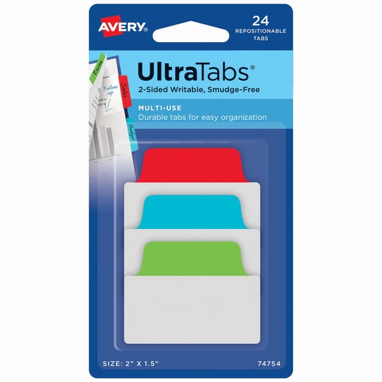 Ultra Tabs samoprzylepne zakładki indeksujące, kolorowe, klasyczne, 50,8x38, 24 szt., Avery Zweckform AVERY Zweckform